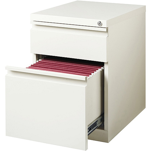 Lorell 20" Box/File Mobile Pedestal 15" x 19.9" x 23.8" for Box, File - Letter - Mobility, Ball-bearing Suspension, Removable Lock, Pull-out Drawer, Recessed Drawer, Anti-tip, Casters, Key Lock - White - Steel - Recycled (LLR00051)