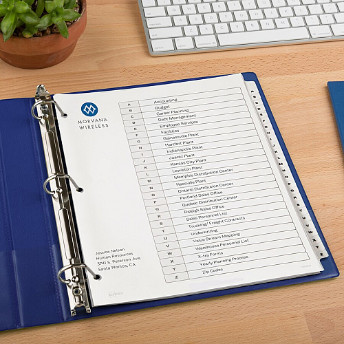 Avery&reg; A-Z Black & White Table of Contents Dividers 26 x Divider(s) - A-Z, Table of Contents - 26 Tab(s)/Set - 8.5" Divider Width x 11" Divider Length - 3 Hole Punched - White Paper Divider - White Paper Tab(s) - 26 / Set (11828)