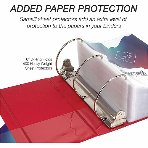 Samsill Nonstick 6" Locking D-Ring View Binder 6" Binder Capacity - 1225 Sheet Capacity - 3 Ring(s) - Fastener(s): D-Ring - Pocket(s): 2, Internal - Red - 2.73 lb - Recycled - Lockable, Non-stick, Concealed Rivet, Ink-transfer Resistant, Clear Ove (16423)