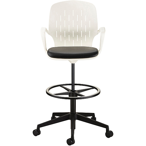 Safco Shell Extended-Height Chair Black Vinyl Seat Color - Plastic Seat Material - White Back Color - Plastic Back Material - 5-star Base - 1 Each (7014WH)