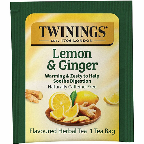 Twinings of London Lemon & Ginger Herbal Tea Bag Herbal Tea - 1.3 oz - 25 / Box (09180)