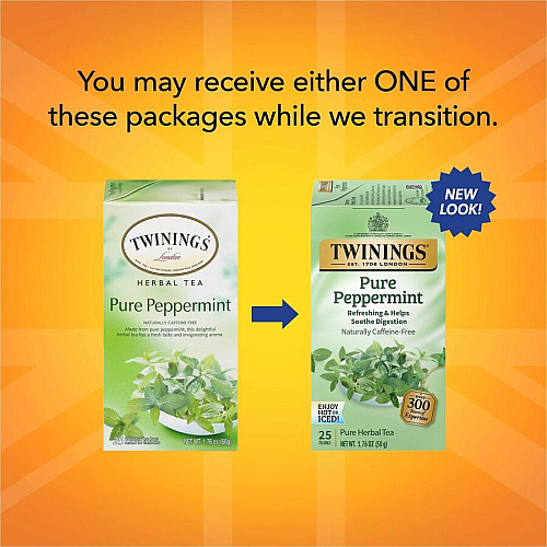 Twinings of London Pure Peppermint Herbal Tea Bag Herbal Tea - 1.8 oz - 25 / Box (09179)