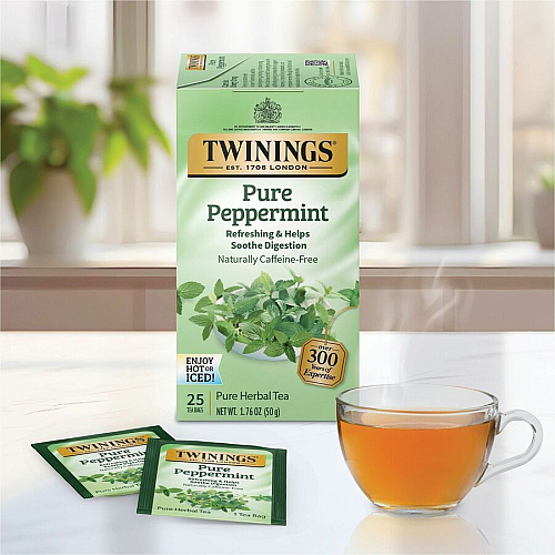 Twinings of London Pure Peppermint Herbal Tea Bag Herbal Tea - 1.8 oz - 25 / Box (09179)