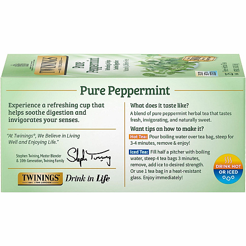 Twinings of London Pure Peppermint Herbal Tea Bag Herbal Tea - 1.8 oz - 25 / Box (09179)