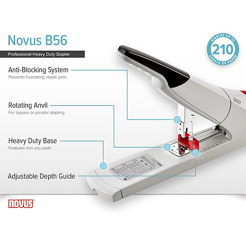 Novus B56 Heavy Duty Stapler Staples Upto 210 Sheet of 80g/m² Paper - 3" Throat Depth - Off White - Steel, Plastic - 1 Carton (0230059)