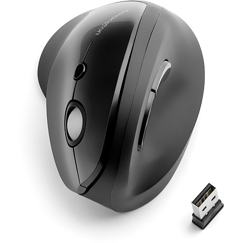 Kensington Pro Fit Ergo Vertical Wireless Mouse Wireless - Radio Frequency - Black - USB - 1600 dpi - Scroll Wheel - 6 Button(s) - 1 Each (K75501WW)