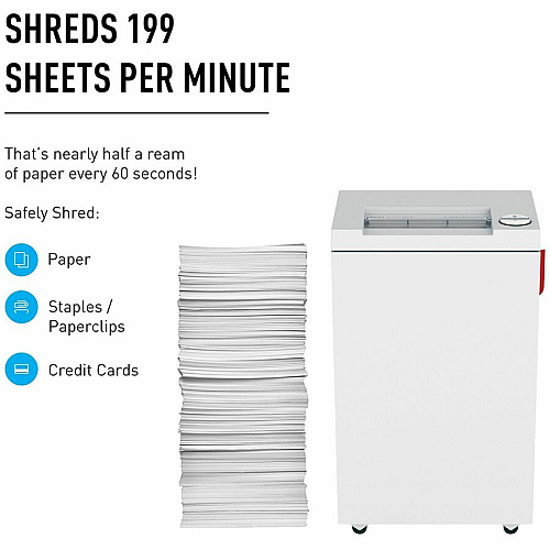 ideal. Paper Shredder Continuous Shredder - Cross Cut - 13 Per Pass - for shredding Paper, Staples, Paper Clip, Credit Card - 1.500" x 0.187" Shred Size - P-4 - 9.50" Throat - 9 gal Wastebin Capacity - 372.85 W - White - 1 Each (IDEDSH0066H)