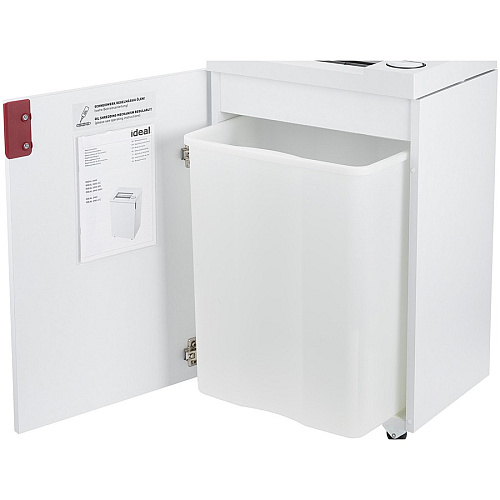ideal. 24451111 Cross-cut Paper Shredder Continuous Shredder - Cross Cut - 8 Per Pass - for shredding Paper, Staples, Paper Clip, Credit Card - 0.625" x 0.093" Shred Size - P-5 - 9.50" Throat - 9 gal Wastebin Capacity - 372.85 W - White - TA (IDEDSH0065H)