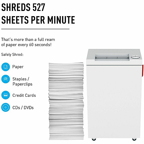 ideal. 2465 Strip-cut Paper Shredder Continuous Shredder - Strip Cut - 22 Per Pass - for shredding Paper, Staples, Paper Clip, Credit Card, CD, DVD - 0.187" Shred Size - P-2 - 27 ft/min - 9.50" Throat - 9 gal Wastebin Capacity - 559.27 W - W (IDEDSH0068H)