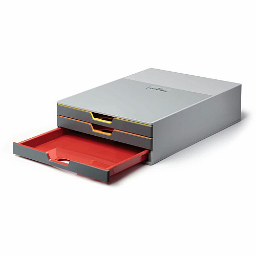 DURABLE VARICOLOR 3 Drawer Desktop Storage Box, Gray/Multicolor 3 Drawer(s) - 3.75" Height x 11" Width x 14" Depth - Desktop - Stackable, Labeling Area, Non-skid Feet - Gray - Plastic - 1 Each (760327)