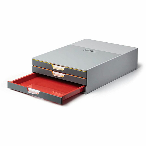 DURABLE VARICOLOR 3 Drawer Desktop Storage Box, Gray/Multicolor 3 Drawer(s) - 3.75" Height x 11" Width x 14" Depth - Desktop - Stackable, Labeling Area, Non-skid Feet - Gray - Plastic - 1 Each (760327)