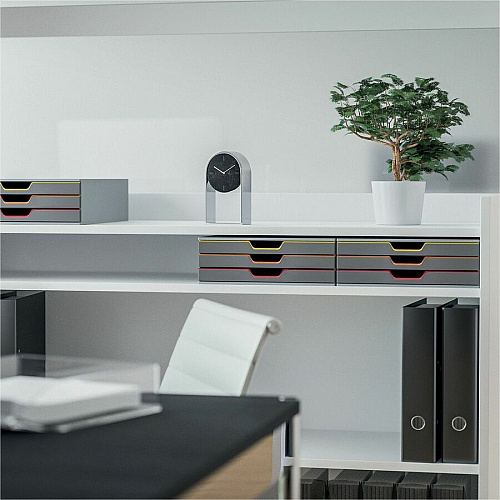 DURABLE VARICOLOR 3 Drawer Desktop Storage Box, Gray/Multicolor 3 Drawer(s) - 3.75" Height x 11" Width x 14" Depth - Desktop - Stackable, Labeling Area, Non-skid Feet - Gray - Plastic - 1 Each (760327)
