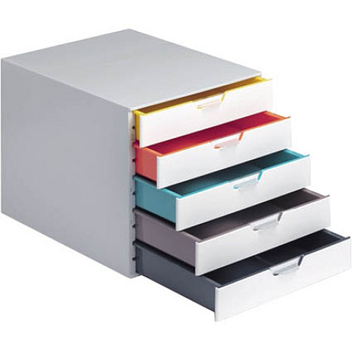 DURABLE VARICOLOR MIX 5 Drawer Desktop Storage Box, White/Multicolor 5 Drawer(s) - 11" Height x 11.50" Width x 14" Depth - Desktop - White - Plastic - 1 Each (762527)