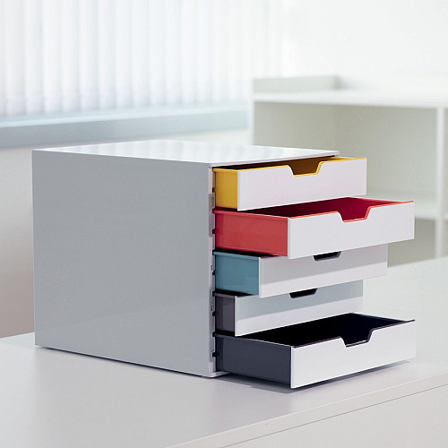 DURABLE VARICOLOR MIX 5 Drawer Desktop Storage Box, White/Multicolor 5 Drawer(s) - 11" Height x 11.50" Width x 14" Depth - Desktop - White - Plastic - 1 Each (762527)