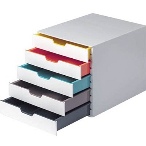DURABLE VARICOLOR MIX 5 Drawer Desktop Storage Box, White/Multicolor 5 Drawer(s) - 11" Height x 11.50" Width x 14" Depth - Desktop - White - Plastic - 1 Each (762527)