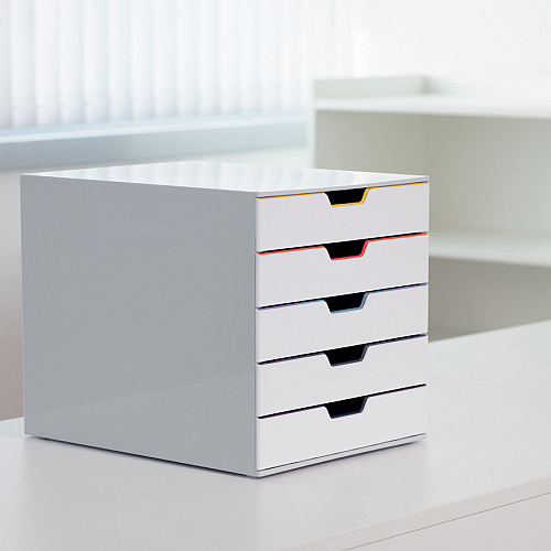 DURABLE VARICOLOR MIX 5 Drawer Desktop Storage Box, White/Multicolor 5 Drawer(s) - 11" Height x 11.50" Width x 14" Depth - Desktop - White - Plastic - 1 Each (762527)