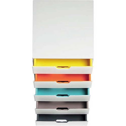 DURABLE VARICOLOR MIX 5 Drawer Desktop Storage Box, White/Multicolor 5 Drawer(s) - 11" Height x 11.50" Width x 14" Depth - Desktop - White - Plastic - 1 Each (762527)