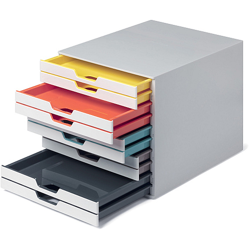 DURABLE VARICOLOR MIX 10 Drawer Desktop Storage Box, White/Multicolor 10 Drawer(s) - 11" Height x 11.50" Width x 14" Depth - Desktop - White - Plastic - 1 Each (763027)