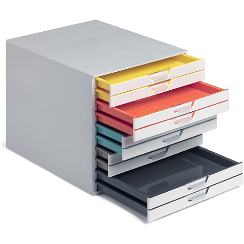 DURABLE VARICOLOR MIX 10 Drawer Desktop Storage Box, White/Multicolor 10 Drawer(s) - 11" Height x 11.50" Width x 14" Depth - Desktop - White - Plastic - 1 Each (763027)