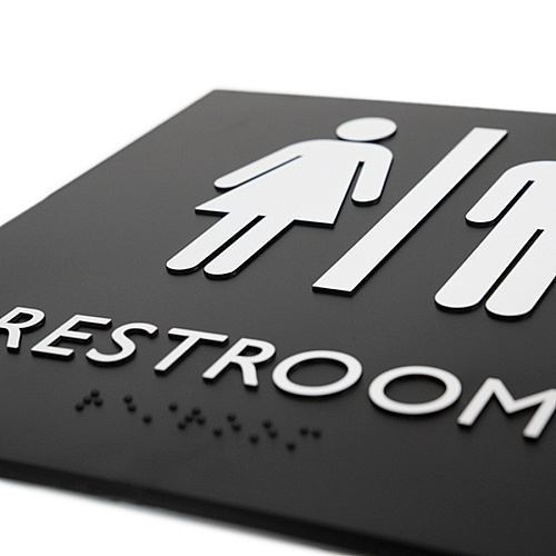 Lorell Unisex Restroom Sign Print/Message "Restroom (Accessible)" - 8" Width x 8" Height - Square Shape - Surface-mountable - Easy Readability, Injection-molded - Restroom, Architectural - Plastic - Black - 1 Each (LLR02654)