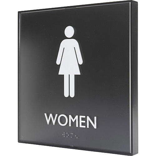 Lorell Women's Restroom Sign Print/Message "Women" - 8" Width x 8" Height - Square Shape - Surface-mountable - Easy Readability, Injection-molded - Restroom, Architectural - Plastic - Black - 1 Each (LLR02656)