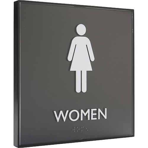 Lorell Women's Restroom Sign Print/Message "Women" - 8" Width x 8" Height - Square Shape - Surface-mountable - Easy Readability, Injection-molded - Restroom, Architectural - Plastic - Black - 1 Each (LLR02656)