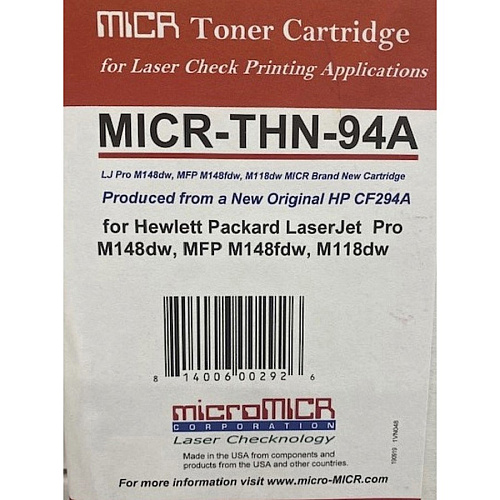 microMICR Remanufactured MICR Laser Toner Cartridge - Alternative for HP CF294A - Black - 1 Each 1200 Pages (MICRTHN94A)