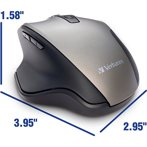 Verbatim Silent Ergonomic Wireless Blue LED Mouse - Graphite Blue LED/Optical - Wireless - Radio Frequency - 2.40 GHz - Graphite - USB - 1600 dpi - 6 Button(s) - 1 Each (70242)