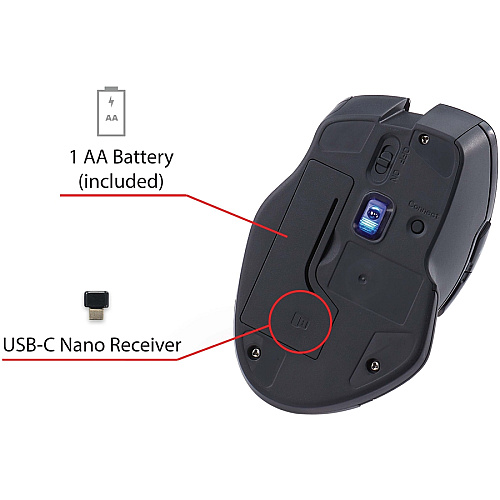 Verbatim USB-C&trade; Wireless Blue LED Mouse - Graphite Blue LED/Optical - Wireless - Radio Frequency - 2.40 GHz - Graphite - USB Type C - 1600 dpi - 6 Button(s) - 1 Each (70245)