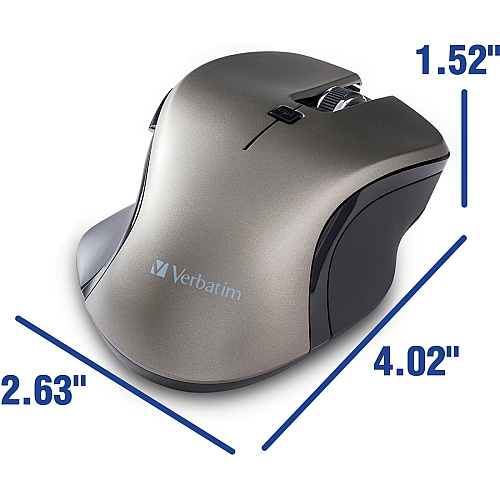 Verbatim USB-C&trade; Wireless Blue LED Mouse - Graphite Blue LED/Optical - Wireless - Radio Frequency - 2.40 GHz - Graphite - USB Type C - 1600 dpi - 6 Button(s) - 1 Each (70245)