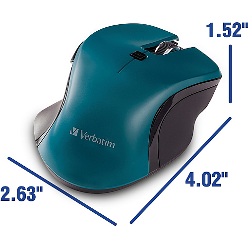 Verbatim USB-C&trade; Wireless Blue LED Mouse - Teal Blue LED/Optical - Wireless - Radio Frequency - 2.40 GHz - Teal - USB Type C - 1600 dpi - 6 Button(s) - 1 Each (70247)