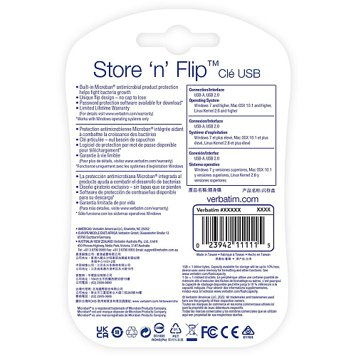 Microban 16GB Store 'n' Flip&reg; USB Flash Drive - 2pk- Berry, Blue 16 GB - USB 2.0 Type A - Blue, Berry - Lifetime Warranty - 2 / Pack (70377)