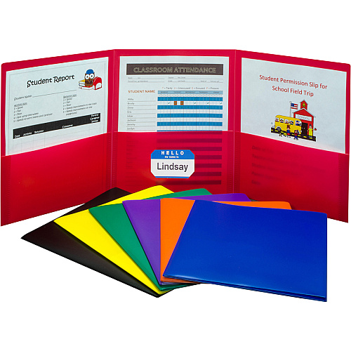 C-Line Letter Pocket Folder 8 1/2" x 11" - 3 Internal Pocket(s) - Black, Blue, Green, Orange, Red, Purple, Yellow - 24 / Box (33940)