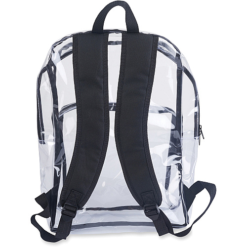 Tatco Carrying Case (Backpack) Notebook - Clear, Black Vinyl Body - Shoulder Strap - 17.5" Height x 14.3" Width x 5.5" Depth - 1 Each (63225)