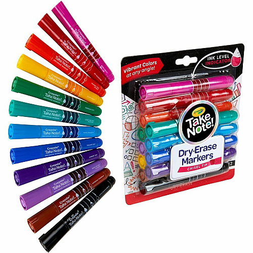 Crayola Take Note! Dry Erase Markers Chisel Marker Point - Erasable - Assorted Ink - 12 / Pack (586545)
