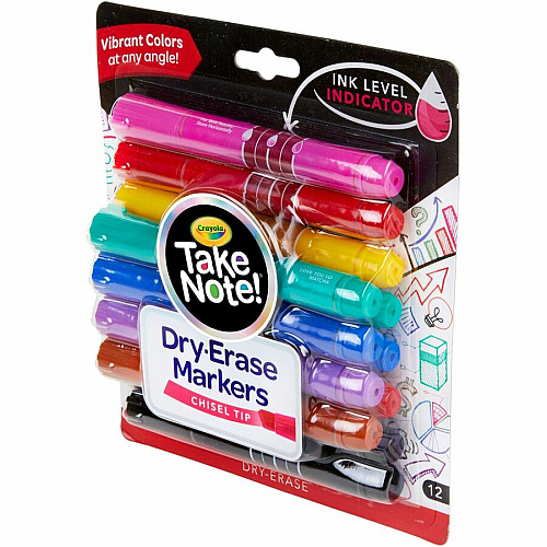 Crayola Take Note! Dry Erase Markers Chisel Marker Point - Erasable - Assorted Ink - 12 / Pack (586545)