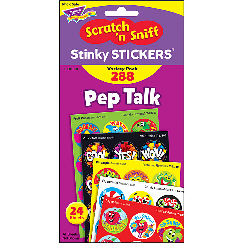 Trend Pep Talk Scratch 'n Sniff Stinky Stickers Unicorn, Country Critters, Ribbeting Rewards, Candy Compli-MINTS, Snappy Apples, Star Praise Shape - Acid-free, Non-toxic, Photo-safe, Scented - 5.88" Height x 4.13" Width x 0.19" Length - Multicolor (83920)