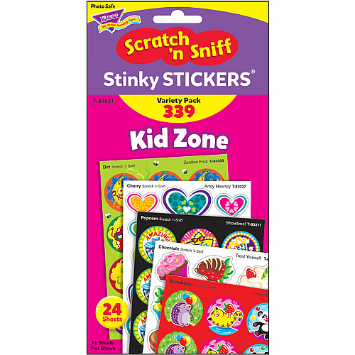 Trend Kid Zone Scratch 'n Sniff Stinky Stickers Furry Fun, Zombie Fruit, Bumper Blast, Artsy Heartsy, Hearty Fun, Party-palooza, Treat Yourself, Showtime! Shape - Acid-free, Non-toxic, Photo-safe, Scented - 5.88" Height x 4.13" Width x 0.19" Lengt (83921)