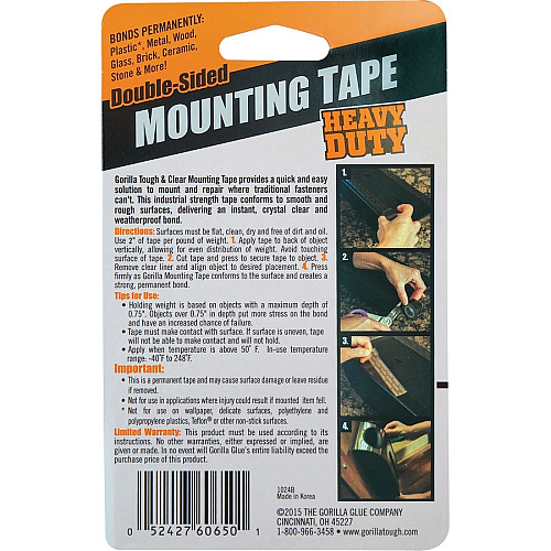 Gorilla Glue Gorilla Heavy Duty Mounting Tape 5 ft Length x 1" Width - Black - 1 Each (6055002)