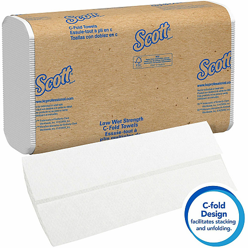 Scott Essential Low Wet Strength Towels C-fold - 10.10" Width x 13.10" Length - White - 200/Pack - 12 / Carton (06041)