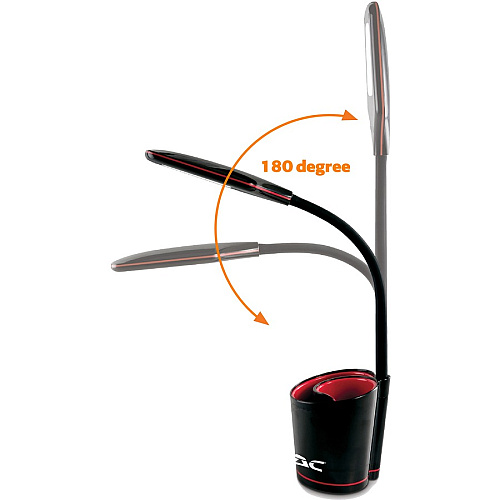 Data Accessories Company Desk Lamp 16" Height - 5.50 W LED Bulb - Desk Mountable - Black, Red - for Office, Home, Dorm (02353)