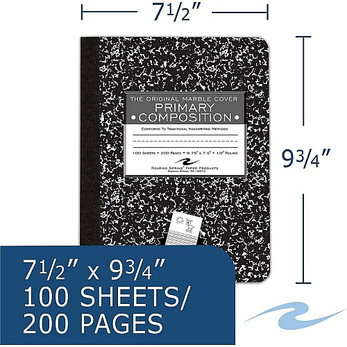Roaring Spring Marble Comp Picture Story Notebook 100 Sheets - 200 Pages - Printed - Sewn/Tapebound - Both Side Ruling Surface - 0.50" Ruled - 15 lb Basis Weight - 56 g/m² Grammage - 9 3/4" x 7 1/2" Sheet Size - 0.50" Height x 7.5" Width x  (97228CS)