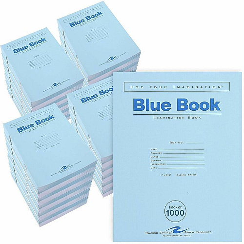 Roaring Spring Blue Examination Book 4 Sheets - 8 Pages - Printed - Stapled - Both Side Ruling Surface - Wide Ruled Front Ruling - 0.34" Ruled - Red Margin - 15 lb Basis Weight - 56 g/m² Grammage - 8 1/2" x 7" Sheet Size - 0.02" Height x 7" (77510CS)