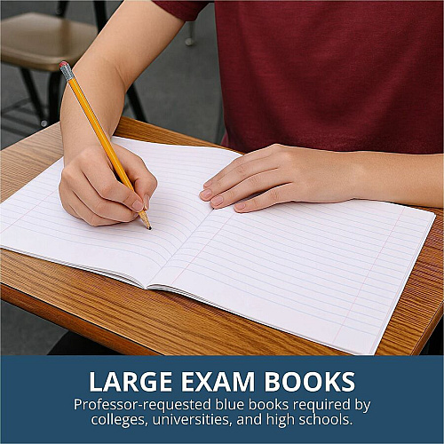 Roaring Spring Blue Examination Book 4 Sheets - 8 Pages - Printed - Stapled - Both Side Ruling Surface - Wide Ruled Front Ruling - 0.34" Ruled - Red Margin - 15 lb Basis Weight - 56 g/m² Grammage - 8 1/2" x 7" Sheet Size - 0.02" Height x 7" (77510CS)