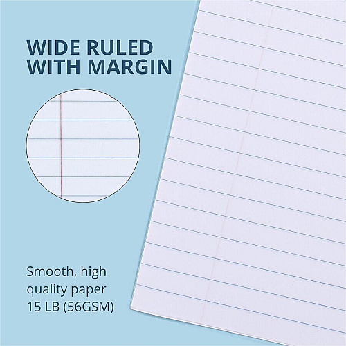 Roaring Spring Blue Examination Book 4 Sheets - 8 Pages - Printed - Stapled - Both Side Ruling Surface - Wide Ruled Front Ruling - 0.34" Ruled - Red Margin - 15 lb Basis Weight - 56 g/m² Grammage - 8 1/2" x 7" Sheet Size - 0.02" Height x 7" (77510CS)