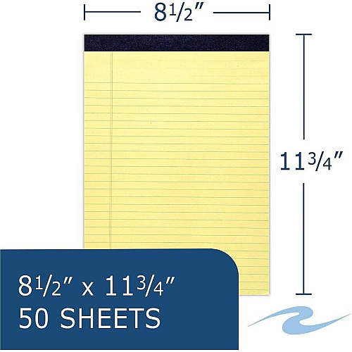 Roaring Spring Legal Pads 50 Sheets - 100 Pages - Printed - Stapled/Tapebound - Both Side Ruling Surface - Wide Ruled Front Ruling - 0.34" Ruled - Double Line Red Margin - 15 lb Basis Weight - 56 g/m² Grammage - 11 3/4" x 8 1/2" Sheet Size  (74764CS)