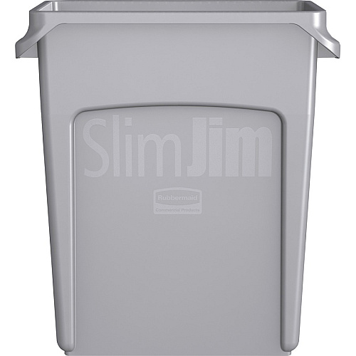 Rubbermaid Commercial Slim Jim Vented Container 16 gal Capacity - Rectangular - Durable, Vented, Sturdy, Weather Resistant, Handle, Lightweight - 25" Height x 11" Width - Plastic - Gray - 4 / Carton (1971258CT)