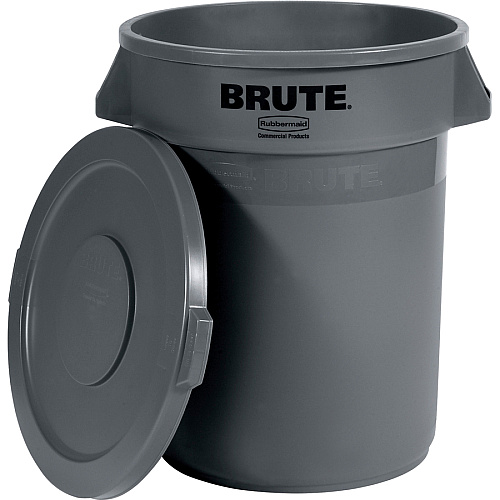Rubbermaid Commercial Brute 32-Gallon Container Flat Lids Round - Plastic - Gray - 6 / Carton (263100GYCT)