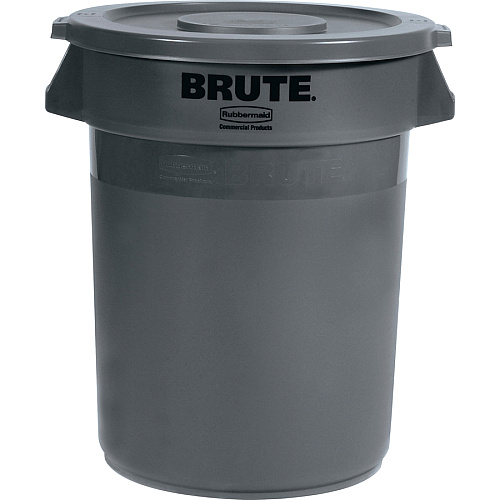 Rubbermaid Commercial Brute 32-Gallon Container Flat Lids Round - Plastic - Gray - 6 / Carton (263100GYCT)
