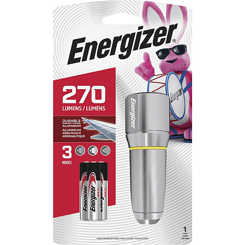 Energizer Vision HD Compact Flashlight LED - 270 lm Lumen - 3 x AA - Battery - Metal, Alloy - Chrome - 4 / Carton (EPMHH32ECT)